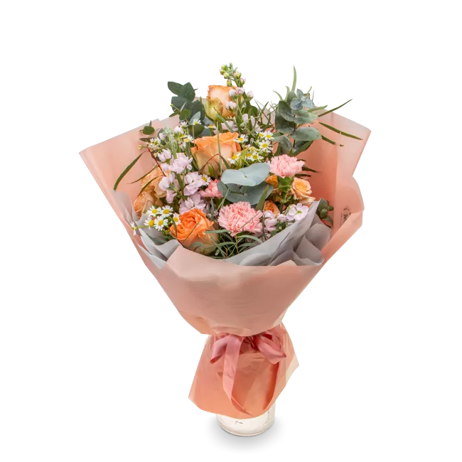 kytice růží, karafiátu a matthiol